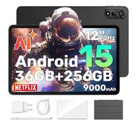 Blackview 12 inch Tablet Android 15 Gaming Tablet with Pen&Case, 36GB + 256GB (Up to 2TB), 2K 90Hz FHD+ IPS Display, 9000mAh/18W, 8MP + 16MP AI Camera, 5G WiFi, GPS- MEGA 2 WIFI, Gray