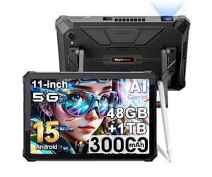 Blackview Active 12 PRO Projector Tablet,Android 15 Rugged Tablet,48GB RAM+1TB ROM, 30000mAh Dual 5G 11'' Display Outdoor Tablets,108MP+50MP Camera,Camping Light/WiFi 6E/BT 5.4/GPS