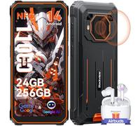 Blackview BV6200 PIus Rugged Phone, 24GB+256GB/2TB, 11000mAh/18W Fast Charge, 98dB Speaker, 6.56" 90Hz, AI Camera, 3 Card Slots 4G Tough Phone/NFC/OTG/Fingerprint-Orange