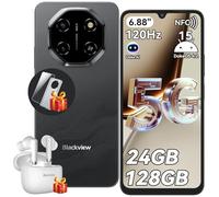 Blackview SHARK 6 Smart Phone, 5G Sim-Free & Unlocked Mobile Phones, 6.88" 120Hz Display, 24GB+128GB/2TB, Android 15 Phone 16MP+8MP AI Camera, 5000mAh/18W, Fingerprint/Eye Comfort Mode, GPS/OTG/NFC
