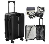 BlackVoyage Air Vacuum Seal Suitcase Carry-On 20-Inch Travel Luggage USB Port 20" AirCabin Air Compression Pump - Hinomoto Wheels, Matte Black, 50L Capacity (1 Vacuum Bag), Aircabin™