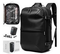 BlackVoyage - Compression Travel Backpack with Vacuum Zipper, 60L Expandable Airback, Electric Pump, Water Resistant, TSA Lock, Aero - Black, 25L-60L (With Air Pump)