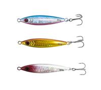 Blackwater Sea Fishing Lure 60 Gram Bass Trout Pollock Cod Mackerel Beach Deep Coast Slim Heavy Jig Holographic Spinner Long Super Cast Trebble Hook Bright Flash Sprat Gold Red Silver Realistic 3 Pack