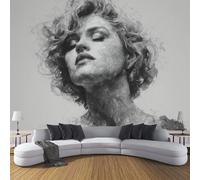 Blackwhite Portrait Of A Woman Silk Wall Mural Decoration Poster Picture Photo Wallpaper 400x280cm, Retro Line Art Wall Mural Decoration, Dark Gray Paper for Home Living Room Bedroom Kitchen