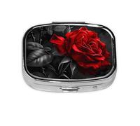 Blackwhiteredrose_1 Square Mini Pill Case, Compact Metal Pocket Pill Box with 2 Compartments for Travel