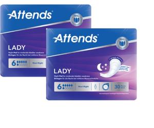 Bladder Weakness Pads Attends Soft Maxi Lady Night Female Pad 2 Packs of 30 Pads