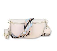 Blade Gold Bum Bag Women's Genuine Leather, Stylish Belt Bag with 2 Patterned and Leather Removable & Adjustable Wide Belts, Crossbody Bag Women, Chest Bag for Women, Cream Gold -2, L,