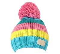Blade & Rose Baby Girls Bobble Hat | Fleece Lined Pastel Striped Knitted Winter Hat with Pink Pom Pom | Baby Beanie 0-12 Months | Pink, Teal & Blue