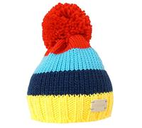 Blade & Rose Bobble Hat | Fleece Lined Bright Striped Knitted Winter Hat with Red Pom Pom | Unisex Beanie for Babies & Toddlers 0 Months - 6 Years | Red, Navy & Yellow
