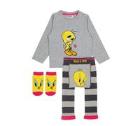 Blade & Rose Tweety Bird Outfit 3 Piece Set - Grey Striped Long Sleeve Top, Leggings & Socks - Girls Clothing Set, 0-4 Years