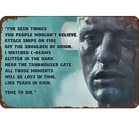 Blade Runner Rutger Hauer Tears in Rain Monologue Metal Sign Retro Tin Sign Club Bar Home Wall Art Decoration Sign Movie Poster Print 8inch*12inch