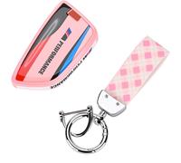 Blade Style car Key Cover Compatible with Bmw X1 X3 X5 X6 G20 G30 F30 F32 G01 F48 1-7 Series, Luminous Car Key Case with Lanyard and Tool (Sakura Pink)