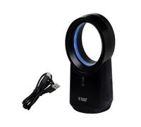 Russell Hobbs Quiet Wireless Bladeless Desk Fan with Ambient Lighting, USB Rechargeable, 2 Hour Battery, 3 Speed Settings, Portable Electric Fan 6W in Black, 2 Year Guarantee RHBLDLUSB25B
