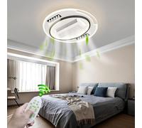 Bladeless Low Profile Ceiling Fan with Lights 100cm F Mount Remote Control White LED Dimmable Quiet Square Ceiling Fan for Bedroom & Living Room