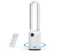 Bladeless Tower Fan Silent Electric Cooling Fan with Remote Control, 90° Oscillating 24 Speeds 12H Timer, Quiet & Powerful Electric Standing Bladeless Floor Fan for Bedroom & Office