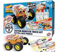 BLADEZ Hot Wheels Custom Monster Truck Kit, DIY Car, Make Your Own/Build Your Own, Pull Back Vehicle for kids, Customisable with pens and stickers, Creative Maker Kitz by Bladez Toyz