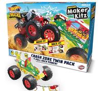 BLADEZ Hot Wheels Monster Trucks, Crash Zone Twin Pack, 4x4 Pull Back Vehicles for kids, Licensed Build Kit, Motor Maker Kitz Toyz, Small