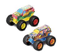 BLADEZ Toyz Hot Wheels Monster Trucks Crash Zone Twin Pack, build, assemble and race, consists of 2 Trucks, Ramp, Obstacles, No Batteries Needed, 4 styles to collect, STEM Learning Benefits