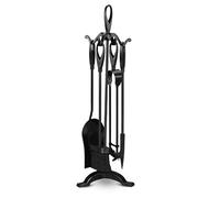BLADO 5 Pc Black Fireside Companion Set-Durable Cast Iron Fireplace Accessories for Wood Burning Stove-Fire Poker Shovel Fire Brush-Complete Companion Sets for Log Burners - 5 Fireplace Tool Sets