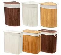 BLADO Bamboo Laundry Basket Natural - Collapsible Bamboo Laundry Hamper Laundry Basket Removable Lining Small Laundry Bins Storage Hamper Bedroom & Bathroom Laundry Bin (Rectangular, White)
