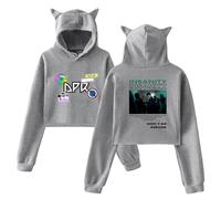 BLAENU DPR IAN Hoodie Girls 2D Print Cat Ears Short Classic Long Sleeve Sweatshirt XXS-XXL-Grey||x_l