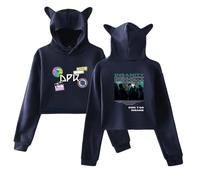 BLAENU DPR IAN Hoodie Girls 2D Print Cat Ears Short Classic Long Sleeve Sweatshirt XXS-XXL-Navy blue||l