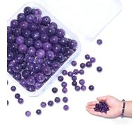 BLAESIFF 100pcs Stone Bead for Bracelets, 8mm Crystal Beads Natural Gemstone Bead Round Loose Beads for Jewelry Making, Earrings Necklace DIY Craft(Amethyst)