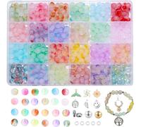 BLAESIFF 743Pcs Glass Beads for Jewelry Making, 24 Colors Bracelet Making Kit Crystal Beads with Hole for Jewelry Making and DIY Craft Decor, with Spacer Bead and 0.6mm Cord