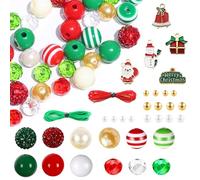 BLAESIFF Christmas Beads for Bracelet Making, Jewelry Making Kit with Green Red Beading,Bubblegum Bead 10mm Loose Round Beads with Hole for Christmas Party Supplies DIY Craft Decoration