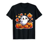 Blätter gruselig süßer Geist Design Kürbis Retro Halloween T-Shirt