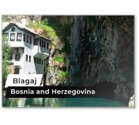 Blagaj, Bosnia and Herzegovina - : Tourists Are Visiting Blagaj Tekija in Cave near River. Blagaj Is Popular Destination in Bosnia. The Building Is A Dervish Monastery Outside Mostar, Fridge Magnet