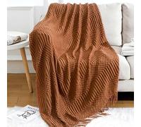 Blagic Knitted Throw Blanket for Couch and Bed, Soft & Cozy Knit Blanket with Tassel, Burnt Orange Lightweight Decorative Blankets & Throws, Farmhouse Warm Woven Blanket for All Seasons,50" W x 60" L