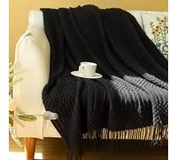 Blagic Knitted Throw Blanket for Couch, Bed and Sofa. Super Soft Blanket with Tassels, Black Throw Blanket, 60 x 80 Inches Lightweight & Cosy Home Decor