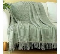 Blagic Knitted Throw Blanket for Couch, Bed and Sofa. Super Soft Blanket with Tassels, Sage Green Throw Blanket, 50 x 60 Inches Lightweight & Cosy Home Decor