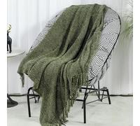 Blagic Wheat Textured Knit Throw Blanket for Couch,Green and White,60"x80"