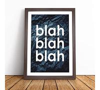 Blah Blah Blah Crumpled Paper Typography Framed Wall Art Picture Print - Canvas Painting - Modern Home Décor Poster - Ready to Hang for Living Room Bedroom Kitchen - Walnut A1 (66 x 90 cm)