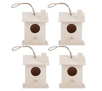 Blaihild 4Pcs Wooden Bird House for Outdoors Moisture-Resistant -Proof Hanging Bird for Garden Yard Decoration with Ropes