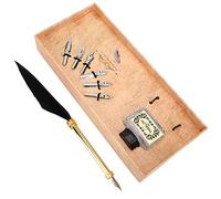 Blaihild Calligraphy Dip Pen Set Metal Carving Vintage Style 6 Nibs 24cm 91g, Smooth Writing Oblique Pen for Beginners, Complete Kit with Ink Bottle for Lettering Drawing Calligraphy (Black)