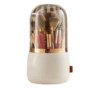 Blaihild Makeup Brush Holder with Transparent Lid 360° Rotating Storage for Vanity, Holds 30+ Brushes Lipsticks Eyebrow Pencils, for Professional Makeup Artist Travel Home (White)