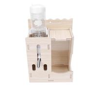 Blaihild Small Animal Water Bottle Stand 7.09x2.95x5.31in Weighted Base No Drip Automatic Dispenser for Hamster Gerbil Hedgehog Cage, 2 in 1 Wooden Feeder Holder Anti Tip for Glass