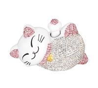 Blaihild Solar Powered Lucky Cat, Plastic Fortune Cat Sitting Waving Arm Figurine 11cm Cute Desktop Toy for Home Office Decor (Pink Ears Lucky)