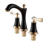 Blaihild Three Hole Basin Faucet, Copper Bathroom Cabinet Split Faucet with Full Copper Base Gravity Die Casting, for Hot and Cold Water Sink (Black Gold)