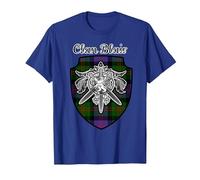 Blair Scottish Clan Tartan Lion Sword Crest T-Shirt, Men, Royal Blue, Small