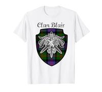 Blair Scottish Clan Tartan Lion Sword Crest T-Shirt, Men, White, XX-Large