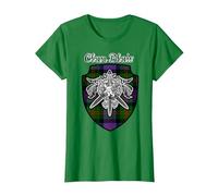 Blair Scottish Clan Tartan Lion Sword Crest T-Shirt, Women, Kelly Green, Small