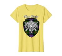 Blair Scottish Clan Tartan Lion Sword Crest T-Shirt, Women, Lemon Yellow, XX-Large