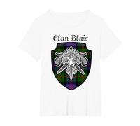 Blair Scottish Clan Tartan Lion Sword Crest T-Shirt, Women's Plus, White, 2X