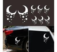 BLAJR Moon-shaped car stickers with fun stars decorate car doors, hoods, windows, bumpers, rearview mirrors, motorcycle helmets, laptops, vinyl decals and accessories (8 pieces) (white)
