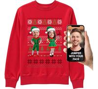 BLAK TEE Mens Christmas Jumpers Personalised With Your Face - 2 Cute Elves - Funny Matching Christmas Jumpers for Family and Couples - Xmas Jumper Red 2 L
