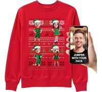 BLAK TEE Mens Christmas Jumpers Personalised With Your Face - 4 Cute Elves - Funny Matching Christmas Jumpers for Family and Couples - Xmas Jumper Red 4 XL